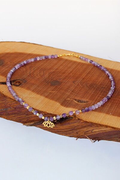 Yelda's Ametist doğal taşlı kadın kolye - lotus çiçeği