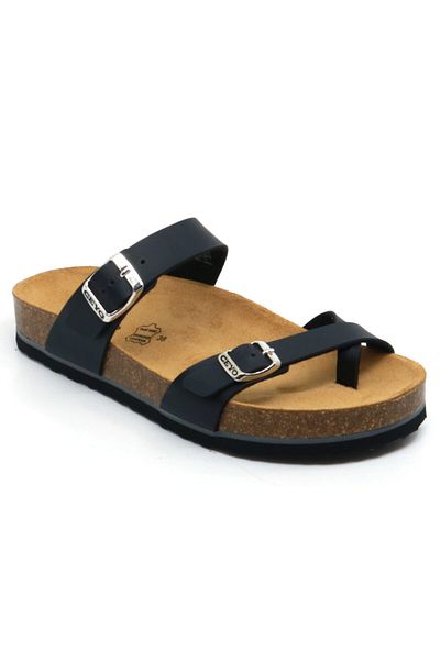 Ceyo Women's Black Genuine Leather Flip Flops 9910-z34