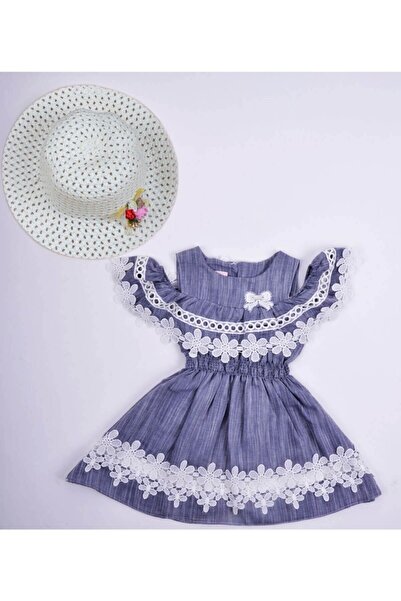 Misse Moda Set pălărie rochie cu șnur în talie Bleumarin