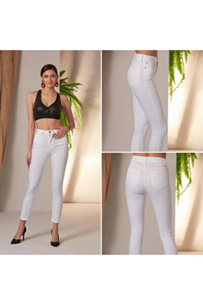 RMG Bayan Pamuk Likralı Beyaz Pantolon , Bilek Boy
