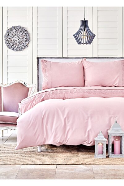 Karaca Home Beatriz Pudra Pamuk Çift Kişilik Dantelli Nevresim Takımı