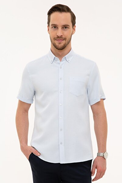 Pierre Cardin Light Blue Regular Fit Short Sleeve Shirt
