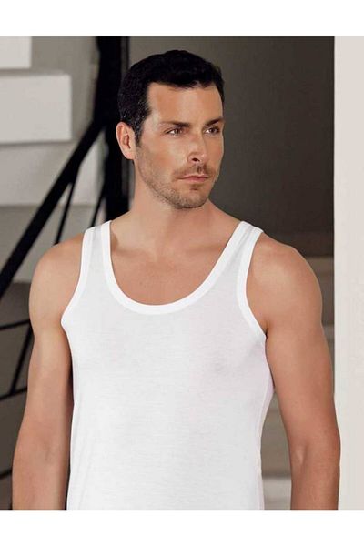 Şahinler White Modal Tank Top - Men'S, Thick Straps, U Collar, Me128