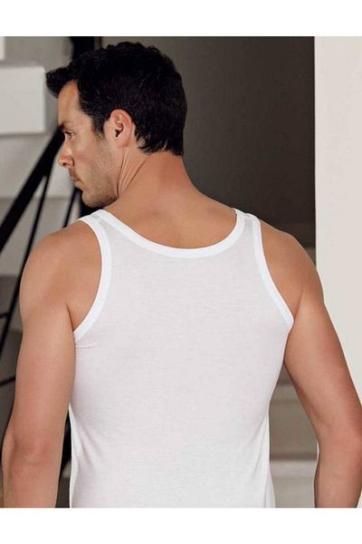 Şahinler White Modal Tank Top - Men'S, Thick Straps, U Collar, Me128