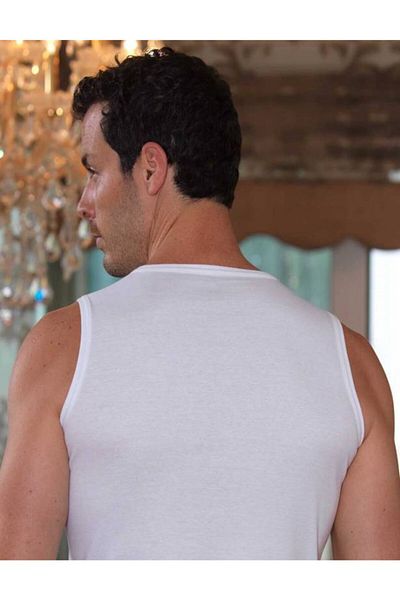Şahinler Men's White V-Neck Sleeveless Ribbed Undershirt 6-Piece Economical Pack Me033