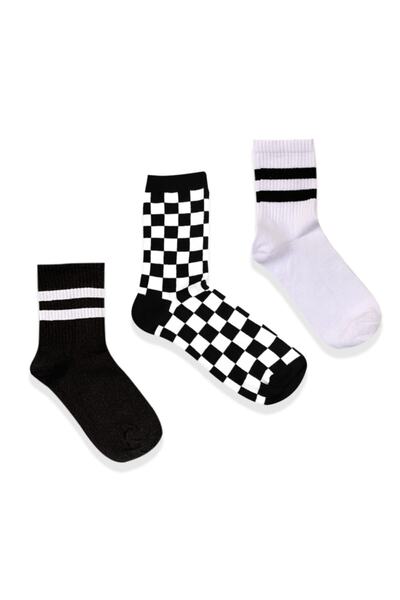 Socks Stations Унисекс черно-бели карета и райета 3-пакет тенис чорапи спортни чорапи