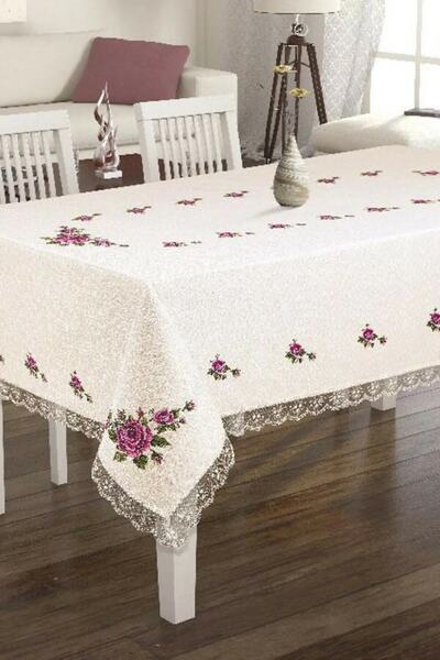 Gözde مفرش طاولة برباط مطبوع بغرز متقاطعة أرجواني