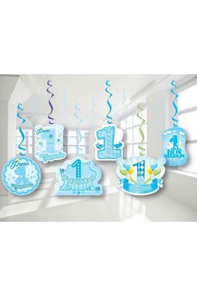 kidspartim Set de 6 ornamente de tavan albastre pentru 1 an