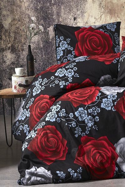 MAJESTE Toprak Ev Elegant 100% Cotton Single Black Red Duvet Cover Set Pattern:9178