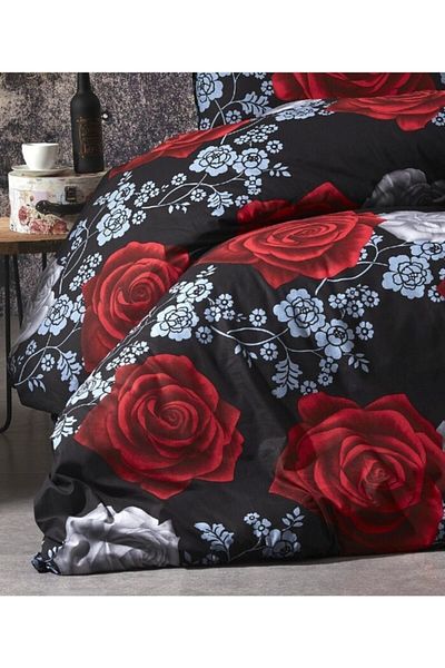 MAJESTE Toprak Ev Elegant 100% Cotton Single Black Red Duvet Cover Set Pattern:9178