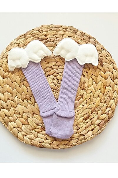 Asa Bebek Çocuk Lila Kız Bebek Melek Kanatlı Diz Altı Çorap