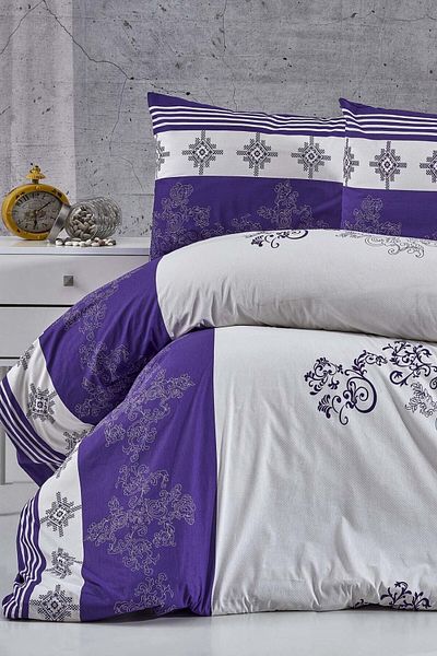 MAJESTE Toprak Ev Elegant 100% Cotton Modern Double Duvet Cover Set: 3072 Purple