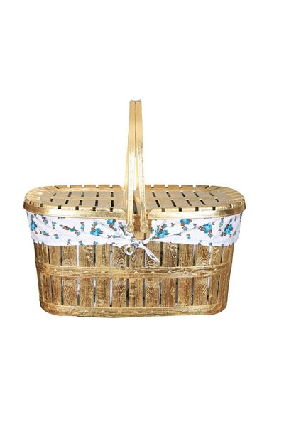 Bahat Original Gold Leaf Wicker Look Plastic Luxury Picnic Basket