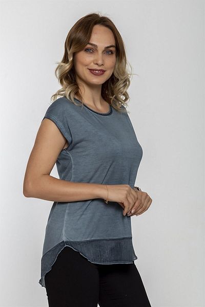 Seamoda Tricou cu vârf de fustă din șifon verde petrol