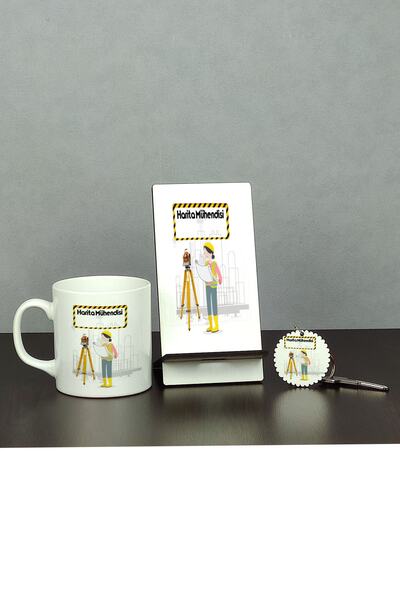 Hediyelen Harita Mühendisi Üçlü Set (kupa + Telefon Standı + Anahtarlık)