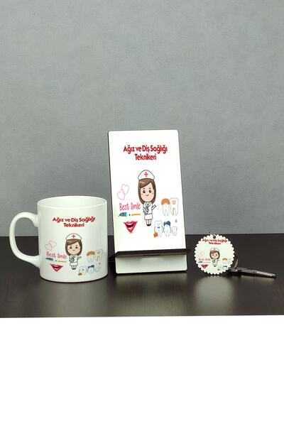 Hediyelen Ağız Ve Diş Sağlığı Teknikeri Üçlü Set (kupa + Telefon Standı + Ana...