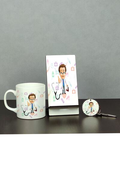 Hediyelen Doktor Üçlü Set (kupa + Telefon Standı + Anahtarlık)