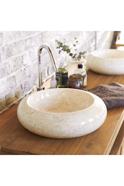 MYM Mermer Yapı Market Tasarım Bej Mermer Oval Kase Lavabo