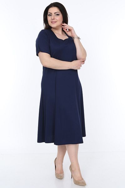 SENTEX Women's Navy Blue Short Sleeve Square Collar Dress