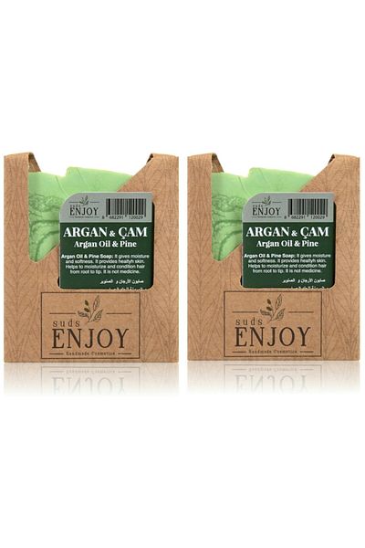 Enjoy Natural Argan Pine Handmade Face Hair and Body Soap 100 gr 2 Pieces