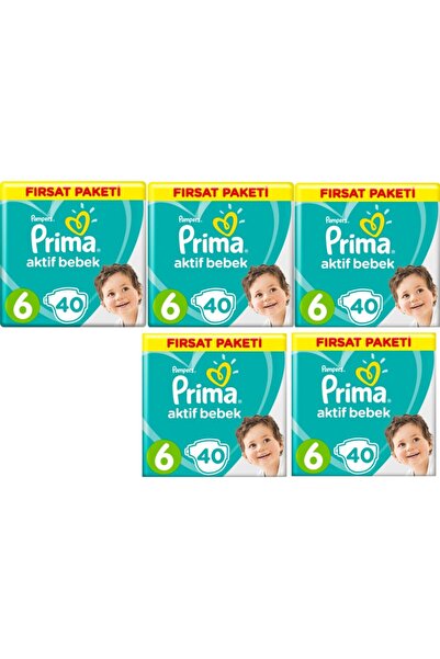 Prima Bebek Bezi Aktif Bebek 6 Beden 200 Adet Ekstra Large Fırsat Paketi