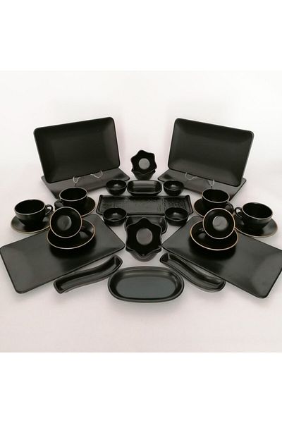 Demet Çeyiz Set Breakfast 32 Pieces 6 Person Matte Black Siera