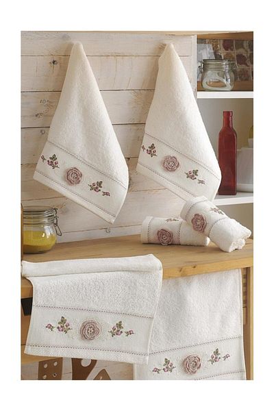 Fiesta 30 X 50 Feeling Bamboo Embroidered Hand Warm Lace Πετσέτες 6 τεμαχίων - Κρέμα