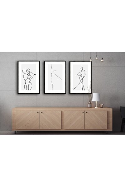 cercevehome Üçlü Abstract Drawing Çerçeveli Poster Seti