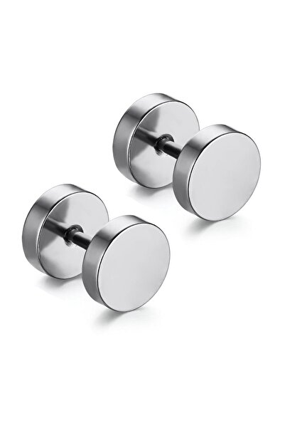 VipBT Dambıl Paslanmaz Çelik Çift Erkek Küpe Gümüş Gri 14mm