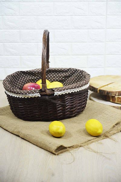 SepetçiBaba Coffee Color Wicker Picnic Basket with Handle - Large Ht18B232L