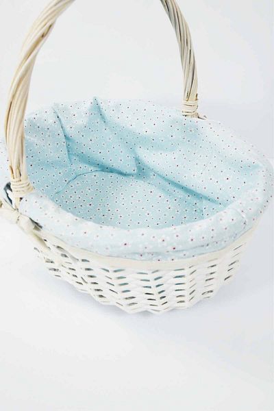 SepetçiBaba White Wicker Picnic Basket with Handle - Medium Ht18B231M