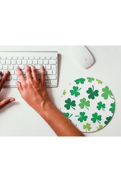WuW Mouse Pad rotund cu frunze de trifoi