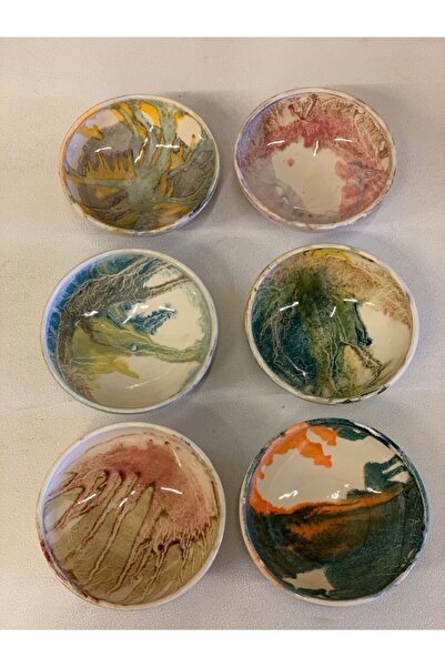 Güray seramik 6 Adet 8 cm Ebruli Kase