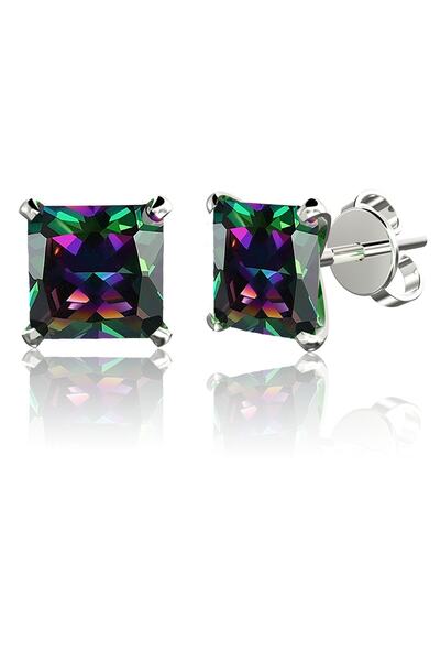 Jewelry For Light ,925 Ayar Gümüş, 7mm, Mystic Topaz, Kare Kesim, Tektaş, Zir...