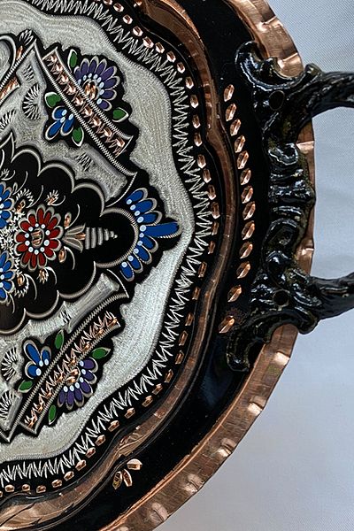 Miray hediyelik Copper Enamel Tea Coffee Tray