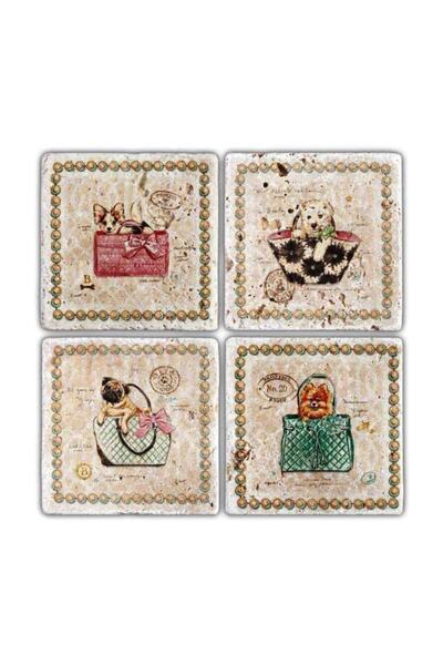 Oscar Stone Decor Doğaltaş Bardak Altlığı- 4 Lü Set(10 cmx10 cm)