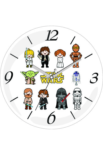 3M Ceas de perete din sticlă adevărată Star Wars personaj l Silent Acar Bombeli