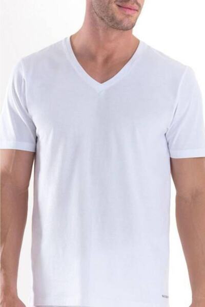 Blackspade Men's White Loose Fit V-Neck T-Shirt 9240