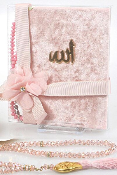 Sera Hediyelik Mevlid Seti Kadife Yasin Kitabı Ve Kristal Tesbihli Pudra Pembesi