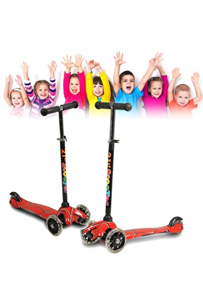 Sole Grafiti Desen, 4 Teker Led Işıklı Çocuk Scooterı  Kırmızı