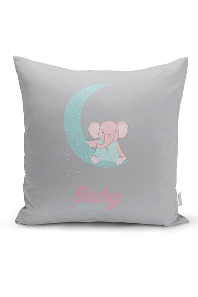 Realhomes Lets Shower Elephant Patterned Baby Room Pillow Case with Gray Back...