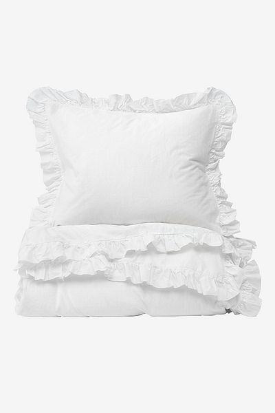 Helen George Vintage Frilly Single Duvet Cover Set - White