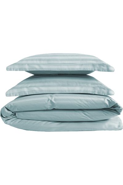 Helen George Basic Addict - Set cuvertură de pilota unică cu dungi din satin de bumbac/ Albastru