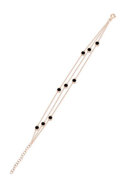 Trend Silver Kadın Gümüş Rose Oniks Taşlı Zincirli Bileklik