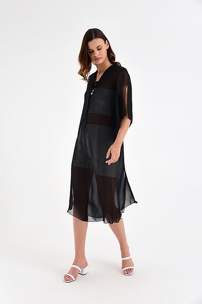 Laranor Women's Black Collar Detailed Chiffon Kimono 20L6812