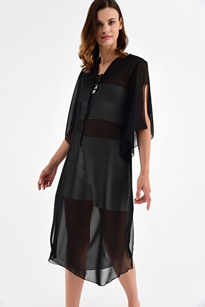 Laranor Kadın Siyah Yaka Detaylı Şifon Kimono 20L6812