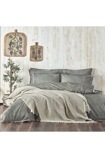 Ecocotton مفرش سرير بيكيه مزدوج باللون البيج من سيرين