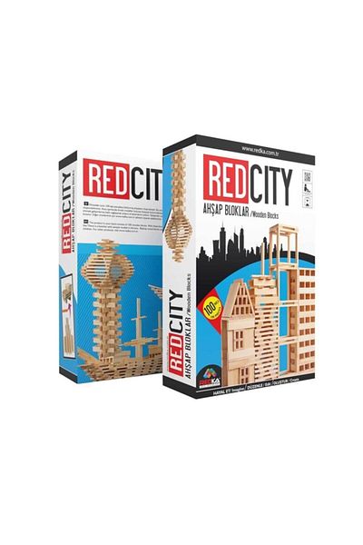 Redka Red City Wooden Block Educational and Imagination Enhancing Natural Toy Box Game Mind Game