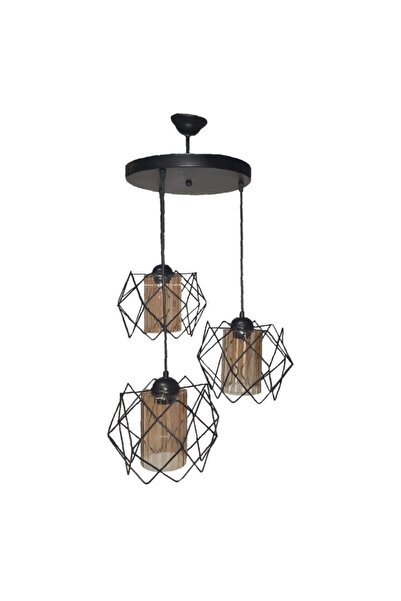 Semboldekor 3'lü Siyah Mika Camlı Çok Kare Sarkıt Avize