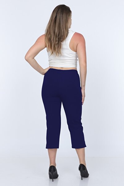Gül Moda Kadın Büyük Beden Kapri Kumaş Lacivert G010